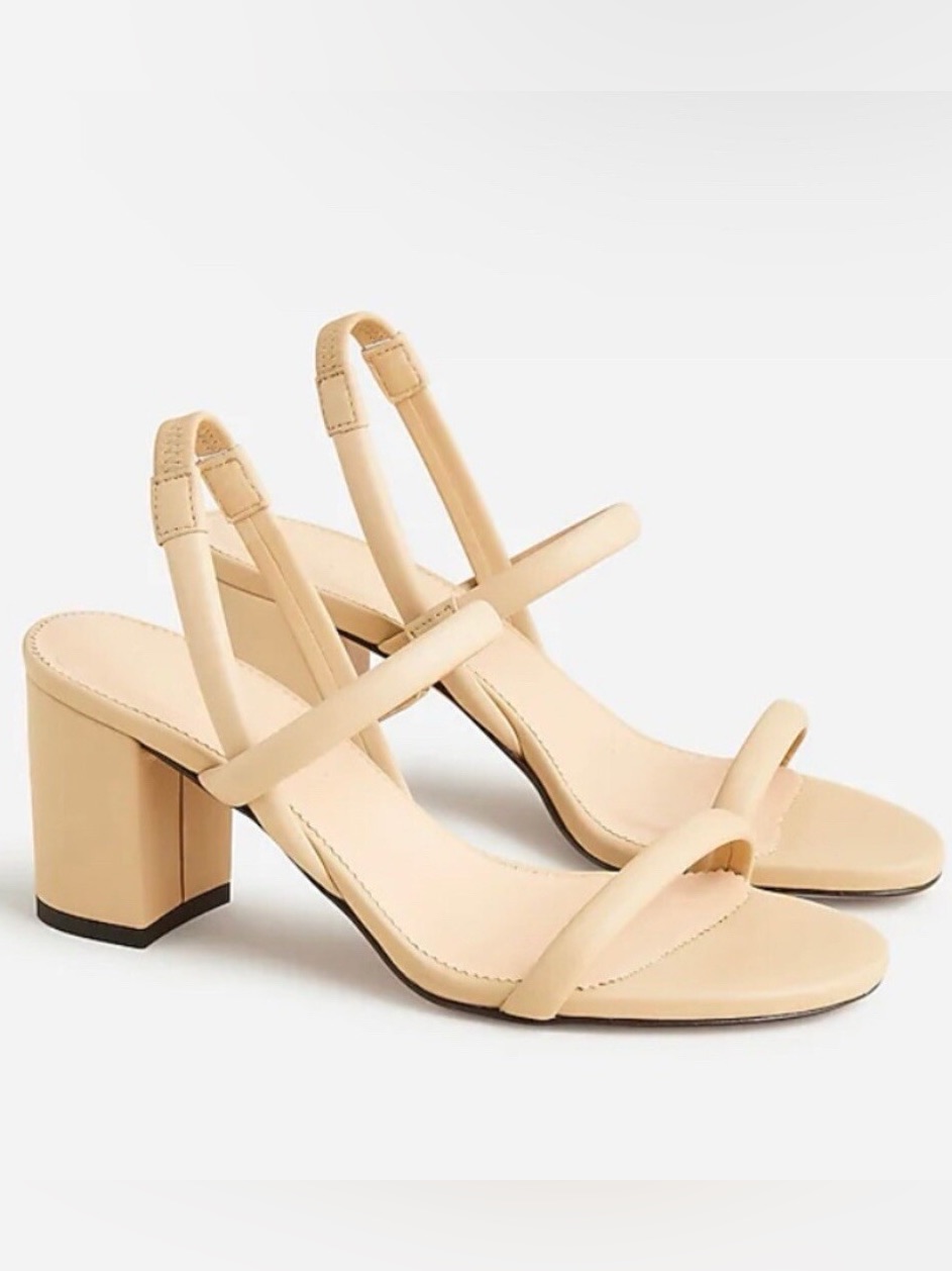 J Crew Lucie Leather Sling Back Block Heel Sandals Nude Nib